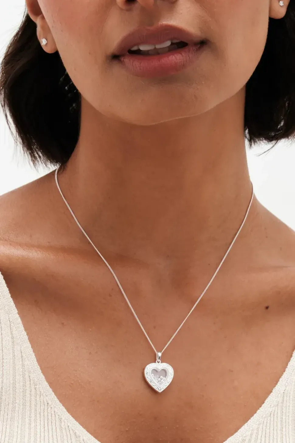 Simply Silver Sterling Silver 925 Cubic Zirconia Heart Shaker Necklace
