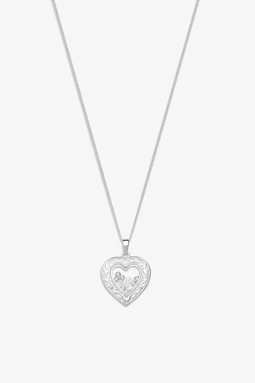 Simply Silver Sterling Silver 925 Cubic Zirconia Heart Shaker Necklace