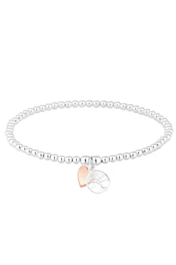 Simply Silver Sterling Silver 925 Mini Tree Of Love And Heart Stretch Bracelets
