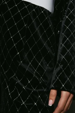 Single Breasted Embellished Velvet Blazer