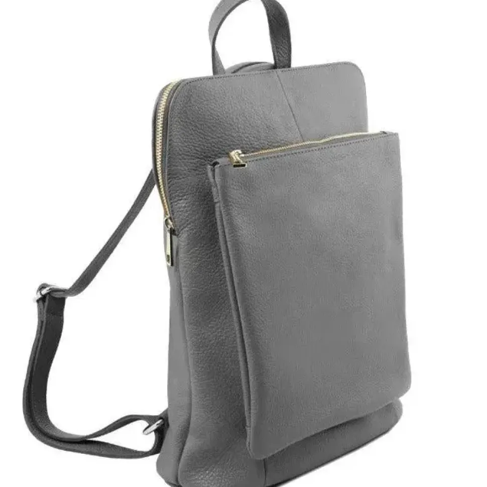 Slate Soft Pebbled Leather Pocket Backpack | BRXXA
