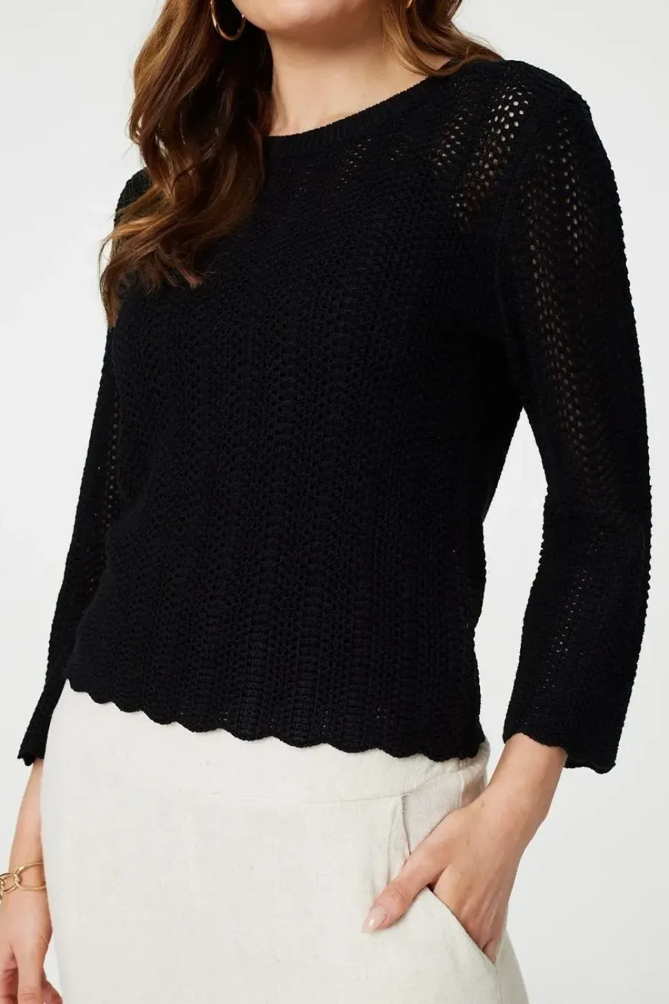 3/4 Sleeve Crochet Knit Jumper