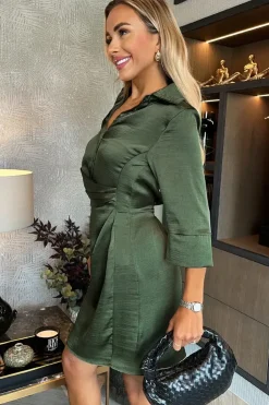 3/4 Sleeve Gathered Waist Midi Dress