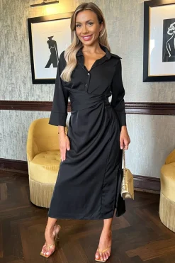 3/4 Sleeve Gathered Waist Midi Dress