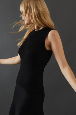 Sleeveless Asymmetric Hem Knitted Dress