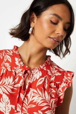 Sleeveless Keyhole Ruffle Blouse