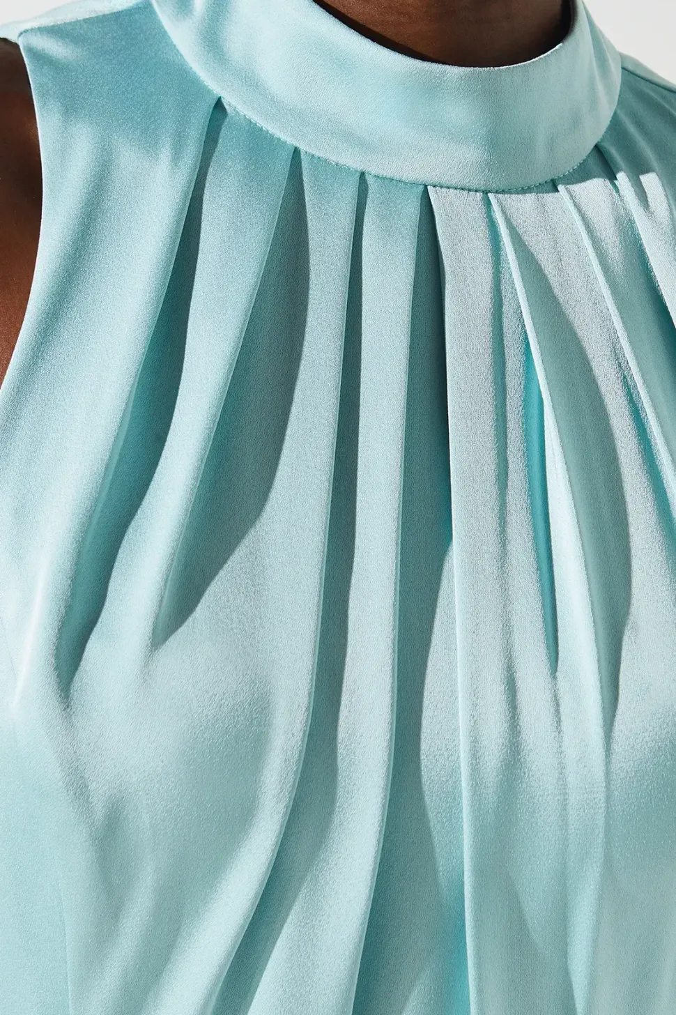 Sleeveless Ruffle Pleat Satin Back Crepe Dress