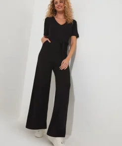 3/4 Sleeve Tie Waist Jumpsuit