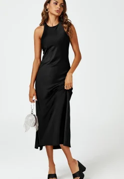 Slim-Fit Satin Midi Dress In Black