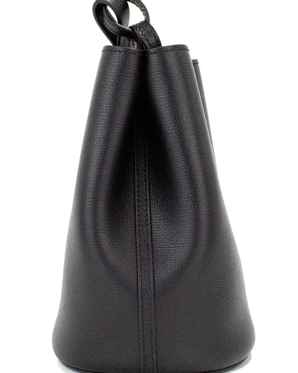 Small Leather Bucket Bag Black
