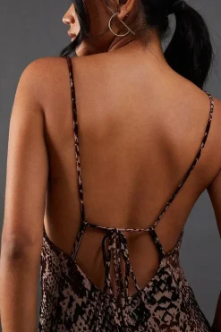 Snake Mesh V Neck Strappy Back Midi Slip Dress