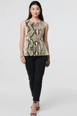 Snake Print Sleeveless Curve Hem Top