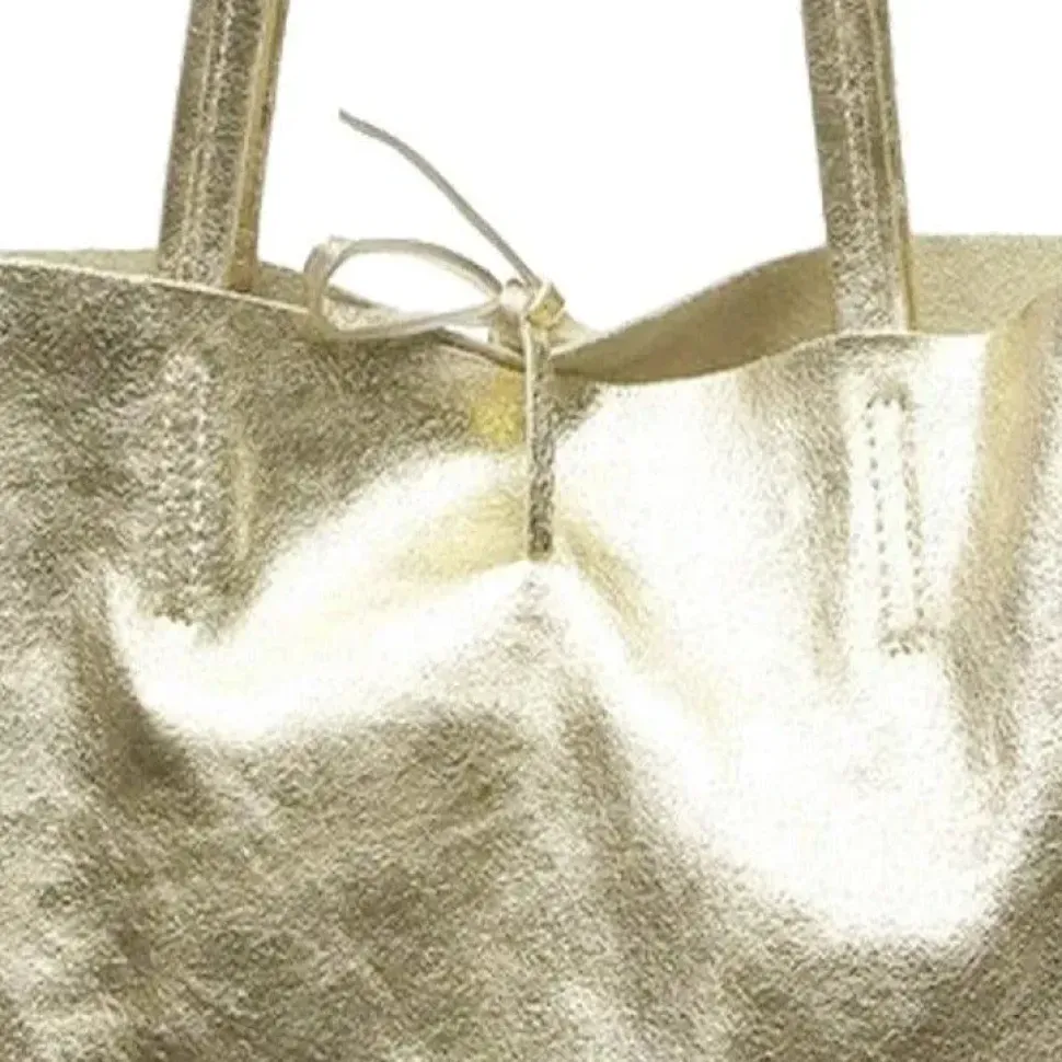 Soft Gold Metallic Leather Tote Shopper Bag | BYDRX