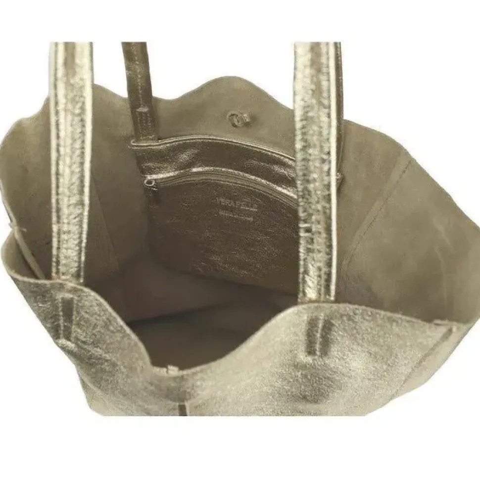 Soft Gold Metallic Leather Tote Shopper Bag | BYDRX
