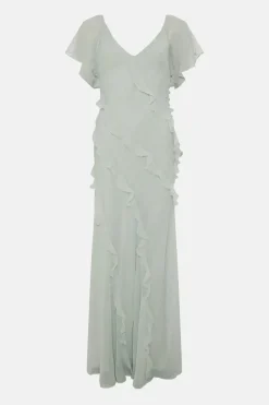 Soft Ruffle Chiffon Angel Sleeve Bridesmaids Dress