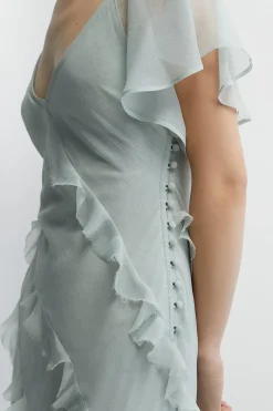 Soft Ruffle Chiffon Angel Sleeve Bridesmaids Dress
