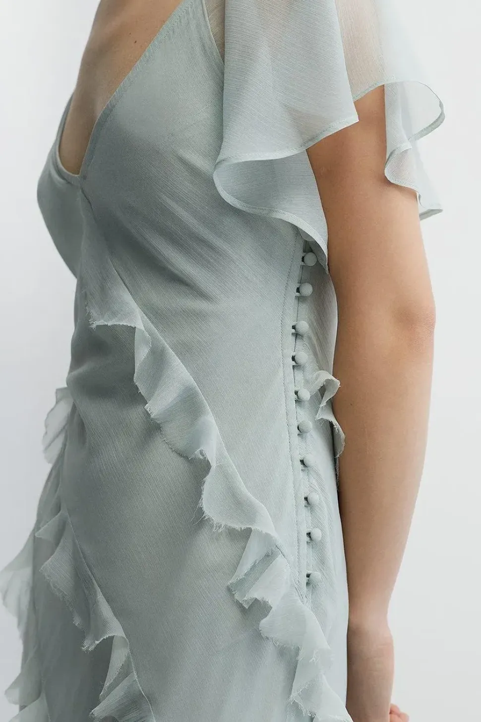 Soft Ruffle Chiffon Angel Sleeve Bridesmaids Dress