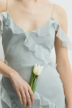 Soft Ruffle Chiffon Cold Shoulder Bridesmaids Dress
