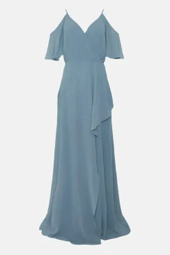 Soft Ruffle Chiffon Cold Shoulder Bridesmaids Dress