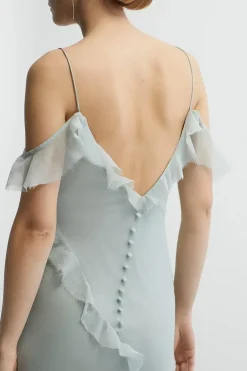 Soft Ruffle Chiffon Cold Shoulder Bridesmaids Dress