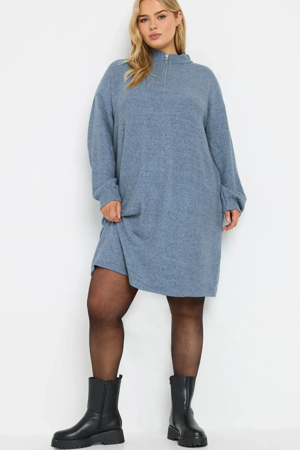 Soft Touch Zip Neck Jumper Dress