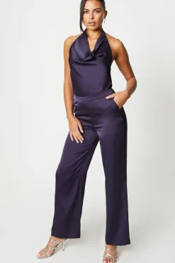 Sophie Habboo Satin Cowl Neck Jumpsuit