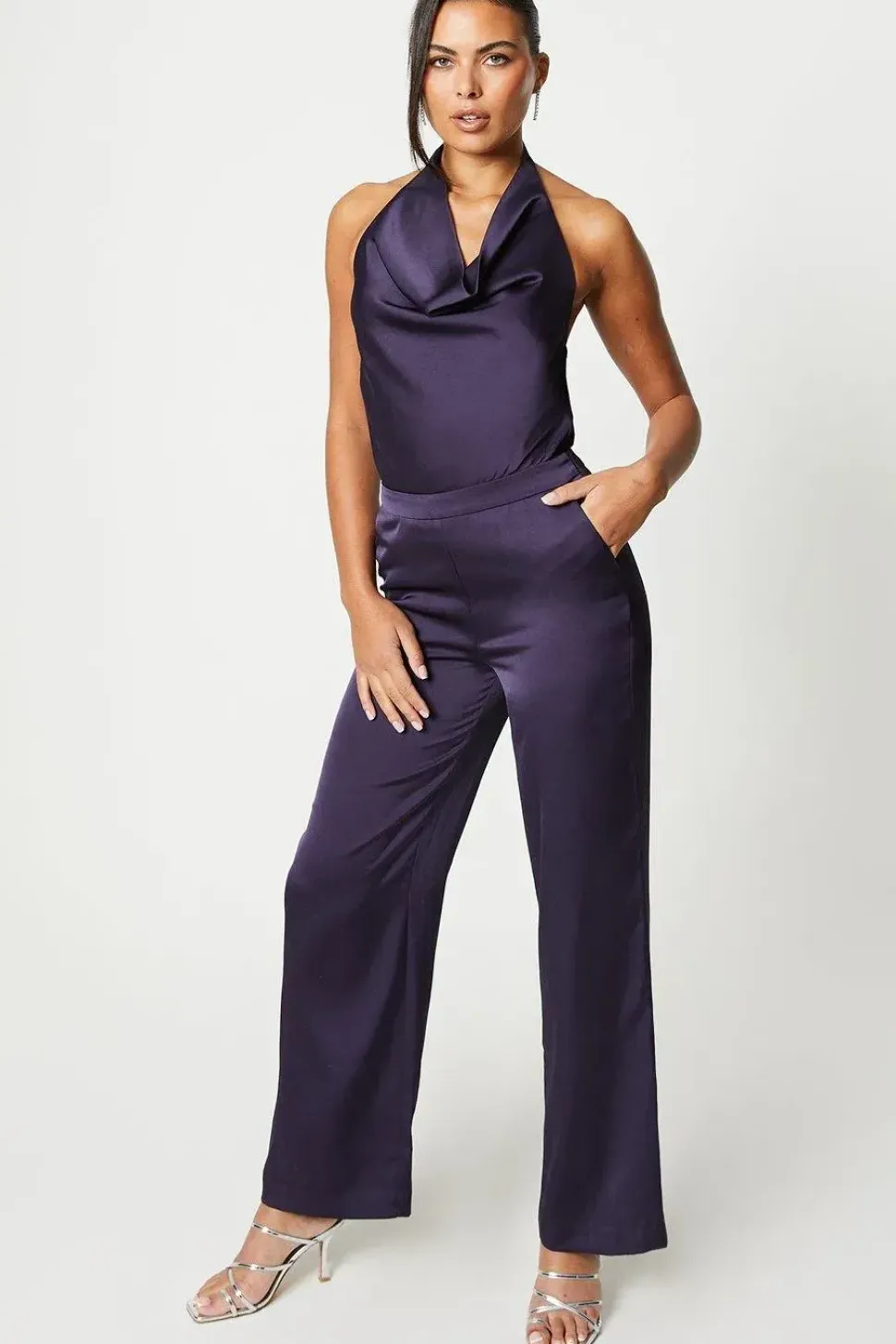 Sophie Habboo Satin Cowl Neck Jumpsuit
