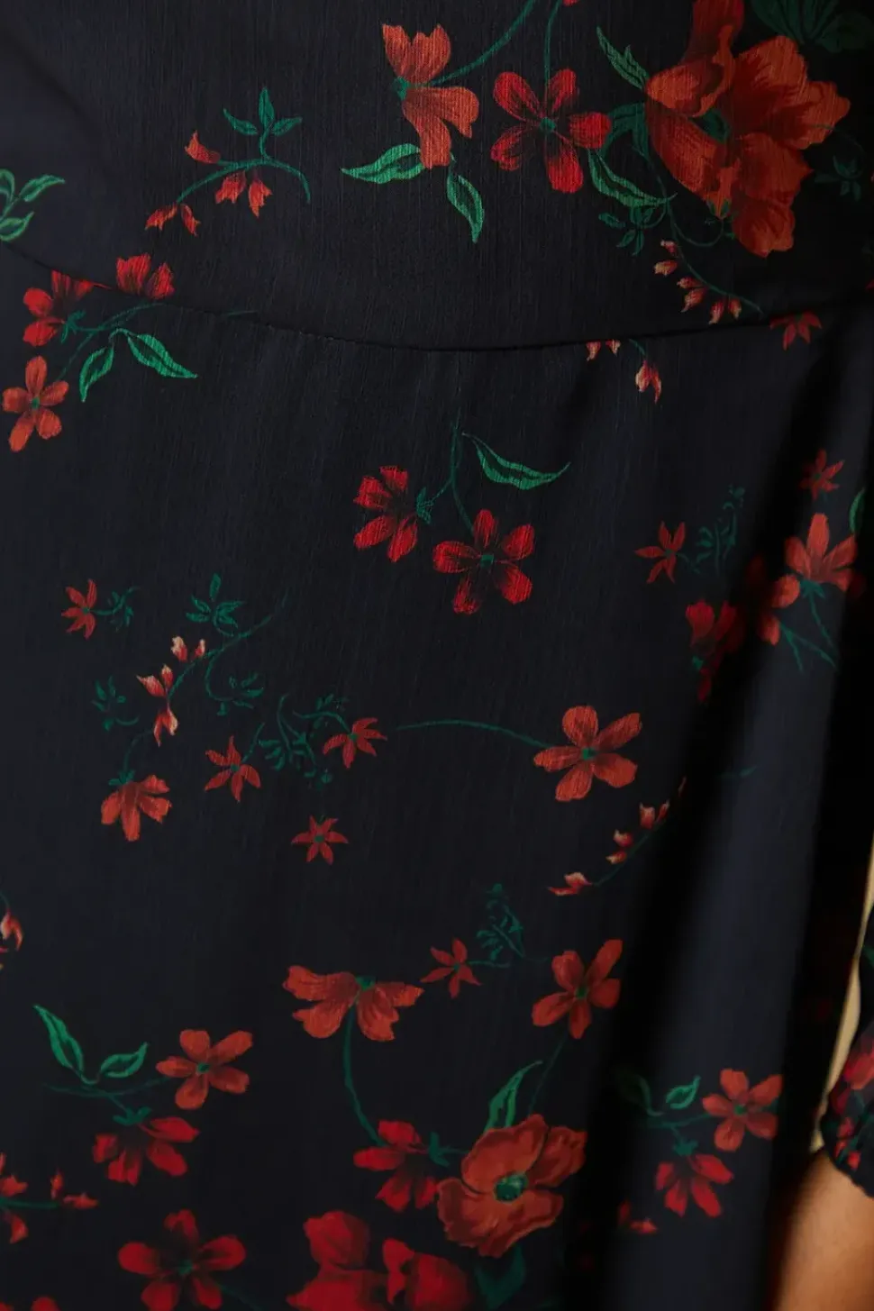 Spaced Floral Chiffon Ruffle Neck Long Sleeve Midi Dress