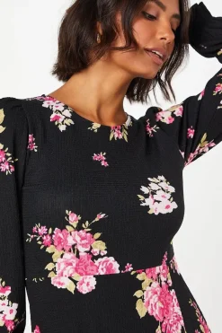 Spaced Floral Long Sleeve Midi Dress