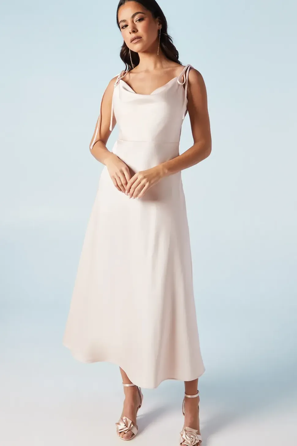Spaghetti Strap Cowl Front Bridesmaids Dress