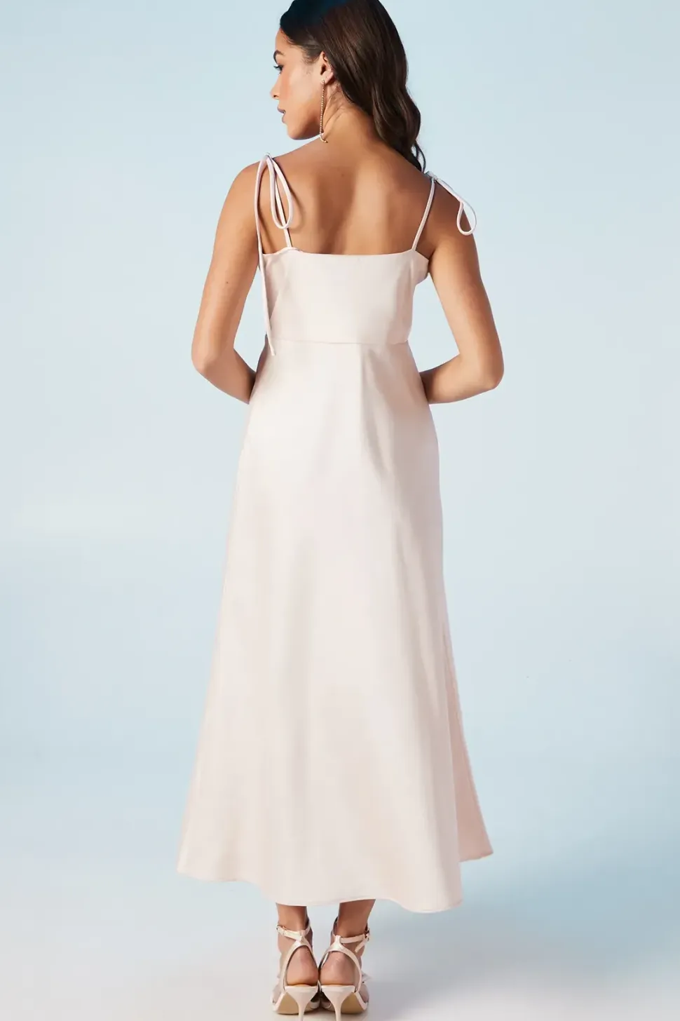 Spaghetti Strap Cowl Front Bridesmaids Dress
