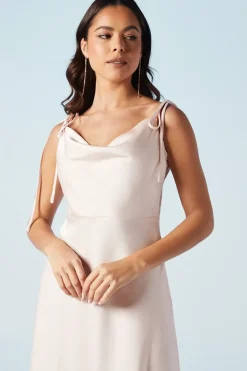 Spaghetti Strap Cowl Front Bridesmaids Dress