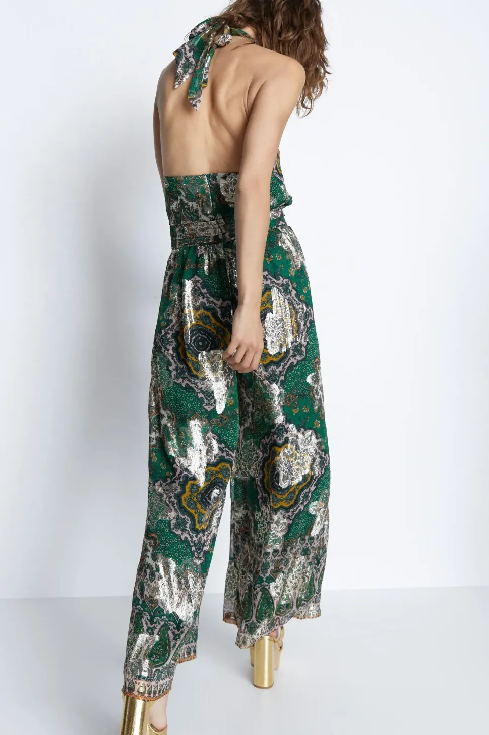 Sparkle Border Print Halter Neck Jumpsuit