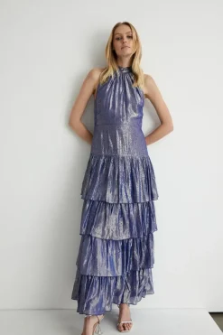Sparkle Halter Neck Tiered Maxi Dress