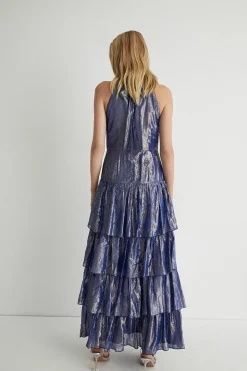 Sparkle Halter Neck Tiered Maxi Dress