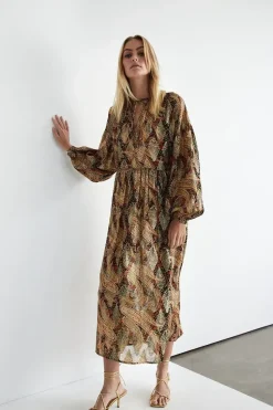 Sparkle Jacquard Tie Neck Midi Dress