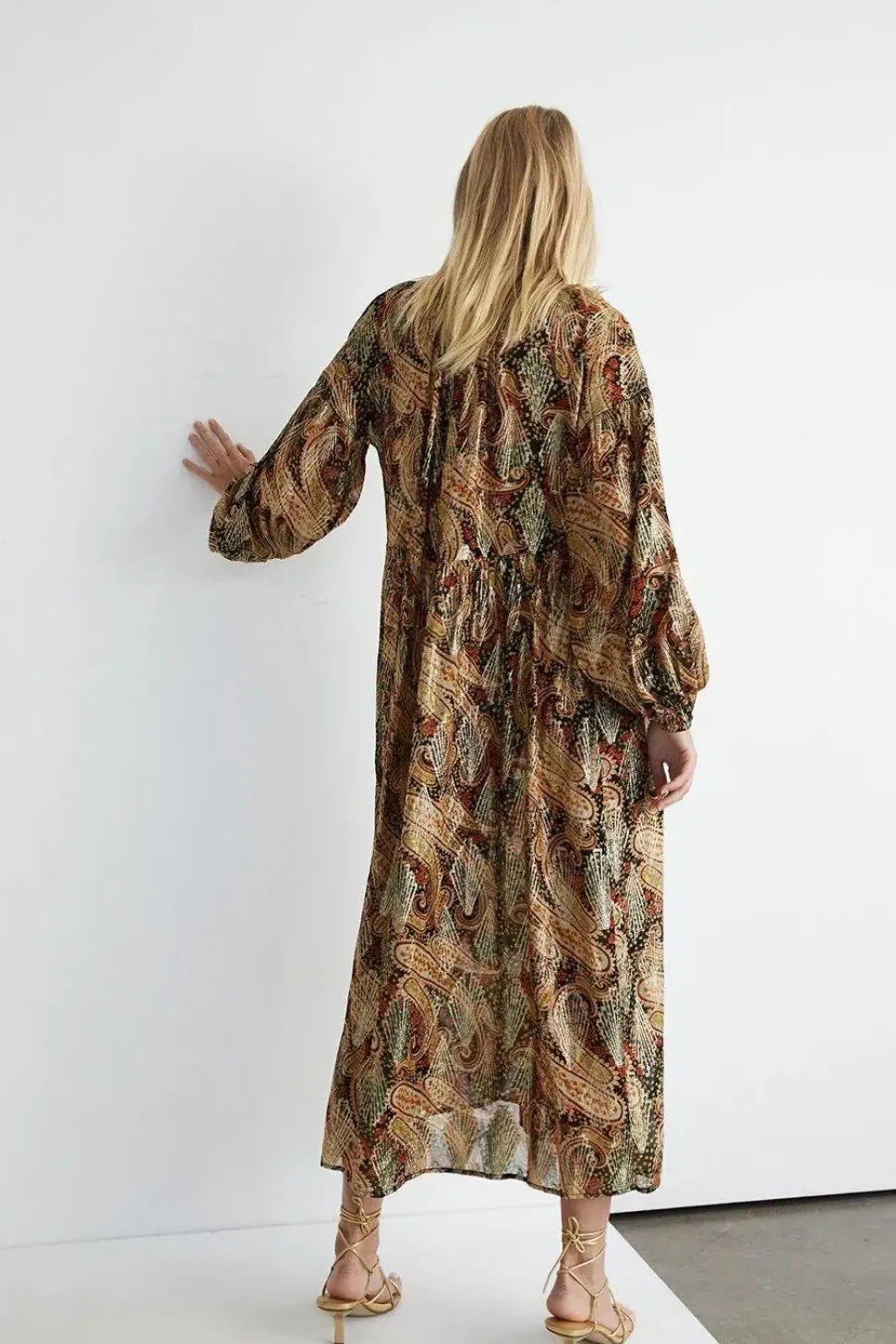 Sparkle Jacquard Tie Neck Midi Dress