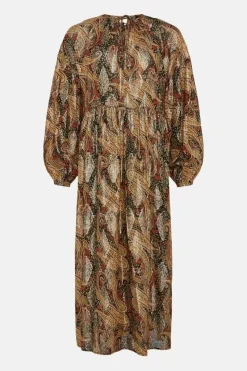 Sparkle Jacquard Tie Neck Midi Dress
