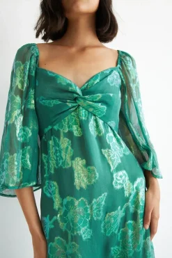 Sparkle Jacquard Twist Neck Midi Dress
