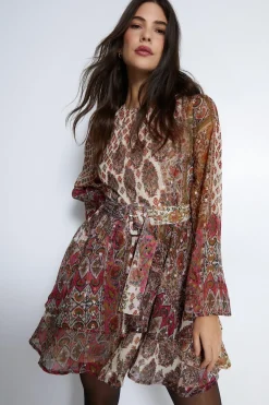 Sparkle Paisley Belted Mini Dress