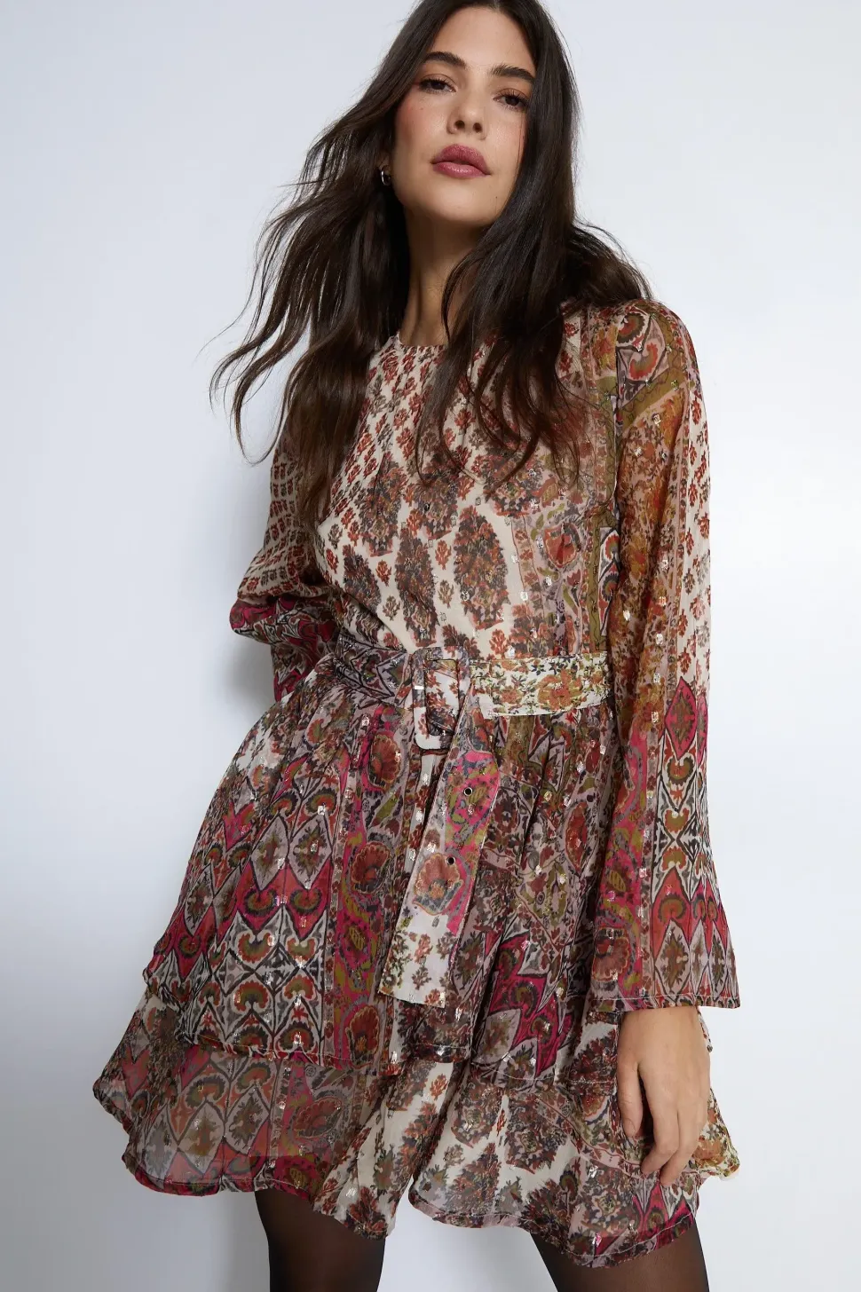 Sparkle Paisley Belted Mini Dress