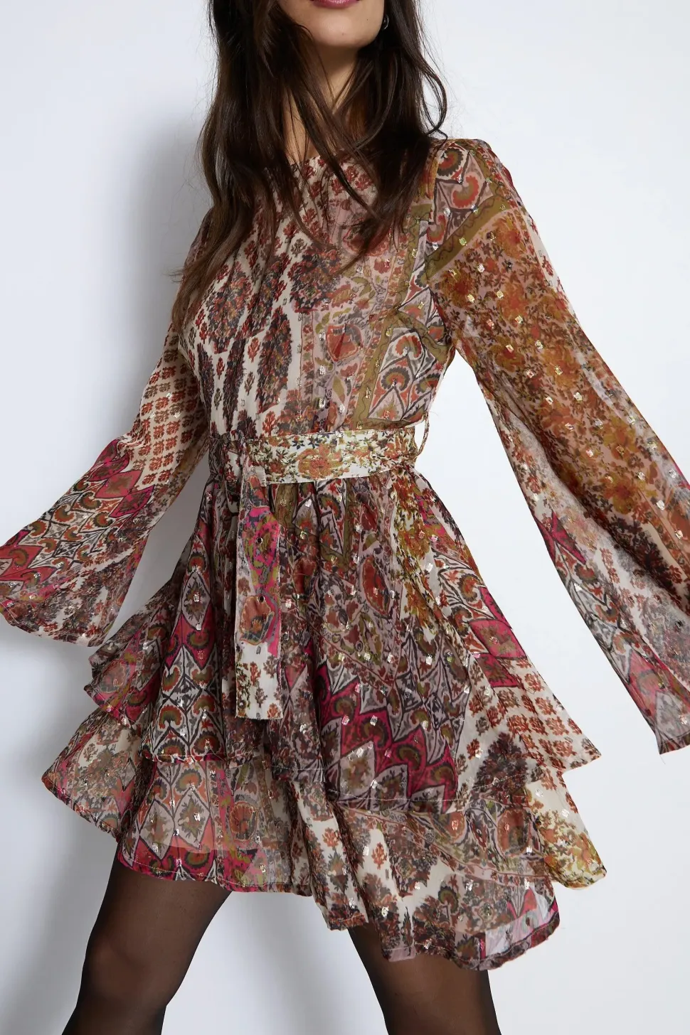 Sparkle Paisley Belted Mini Dress