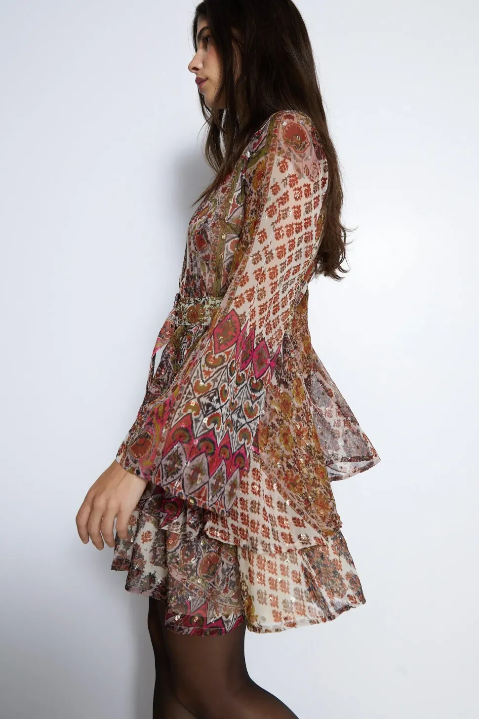 Sparkle Paisley Belted Mini Dress