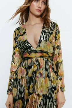 Sparkle Plunge Gathered Waist Maxi Dress
