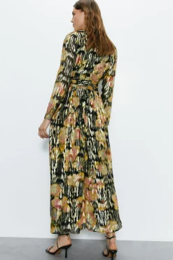 Sparkle Plunge Gathered Waist Maxi Dress