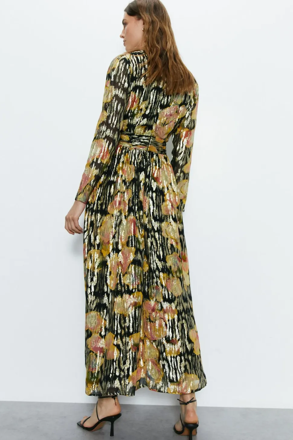 Sparkle Plunge Gathered Waist Maxi Dress