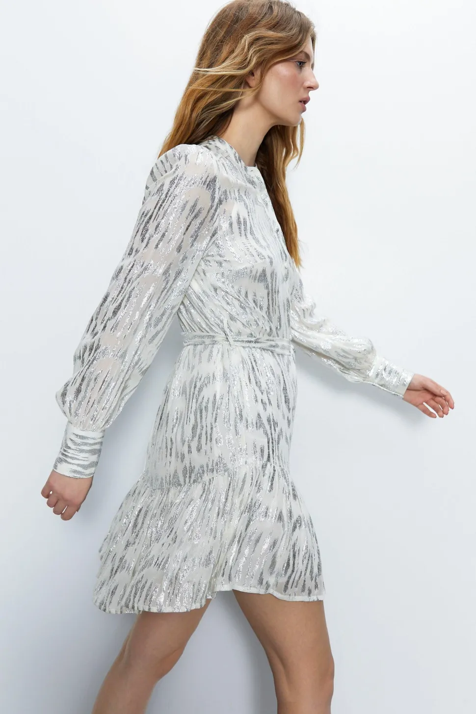 Sparkle Tie Waist Button Through Mini Dress