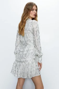 Sparkle Tie Waist Button Through Mini Dress