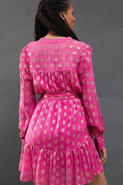 Sparkle Tie Waist Button Through Mini Dress
