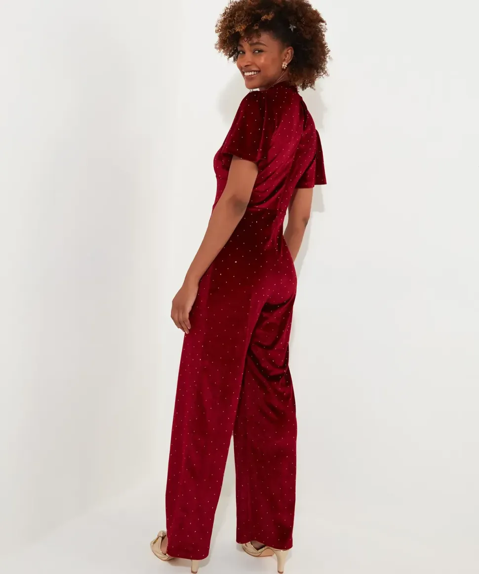 Sparkle Velour Flutter Sleeve Wide Leg Jumpsuit